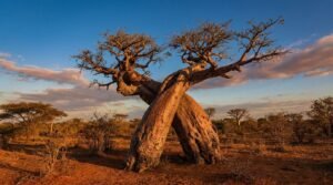 Les baobabs amoureux, deux troncs entrelacés près de Morondava