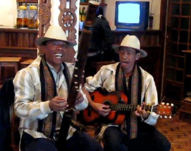 Musicien jouant de la valiha, cithare tubulaire malgache